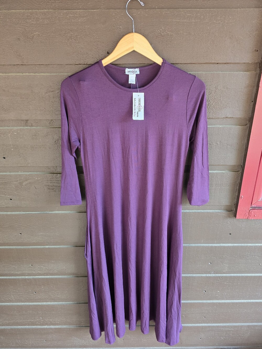 NWT Kosher Casual Eggplant Purple Mid-Calf Swing Dress with Pockets L
